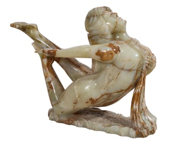 Figure of a Woman Onyx Table Base, 20th c., H.- 26 in., W.- 14 in., D.- 36 in.