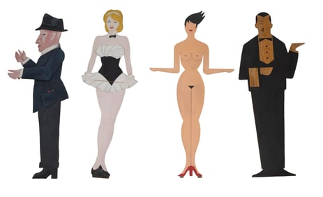 Four Painted Wooden Cut Out Figurines, 20th c., Butler- H.- 69 in., W.- 30 in. (4 Pcs.)