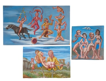 Herbert Leopold (American/New York, 1920-2009), Three Surrealist Nude Paintings, c. 2002, Largest-
