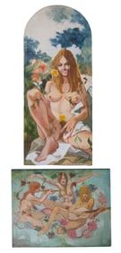 Herbert Leopold (American/New York, 1920-2009), Pair of Nude Paintings, 20th c., Tallest- H.- 29
