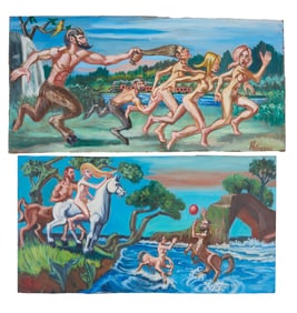 Herbert Leopold (American/New York, 1920-2009), Two Mythology Paintings with a Contemporary Twist,