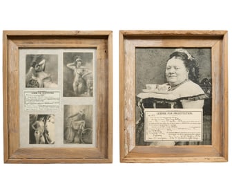 Two Copies of 19th Century Licenses for Prostitution, Each Sight- H.- 13 3/8 in., W.- 10 3/8 in.,