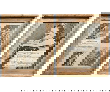 Two Copies of 19th Century Licenses for Prostitution, Each Sight- H.- 13 3/8 in., W.- 10 3/8 in.,: Two Copies of 19th Century Licenses for Prostitution, the first issued in 1876 "to Teacup Sallie" by Sheriff Wyatt Earp, Dodge City, Kansas; the second in 1896 to "Linda Sue Jones" by Sheriff Juan Bue