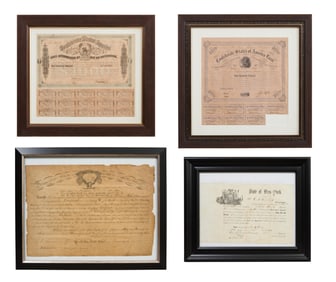 Collection of Four Civil War Bonds and Letter, 1863, Smallest Sight- H.- 8 1/2 in., W.-13 1/4 in.,