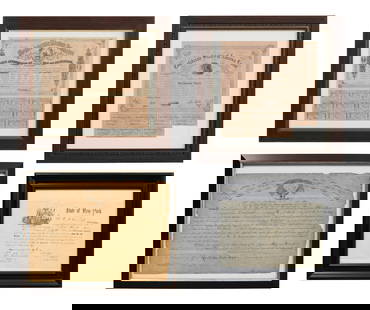 Collection of Four Civil War Bonds and Letter, 1863, Smallest Sight- H.- 8 1/2 in., W.-13 1/4 in.,: Collection of Four Civil War Bonds and Letter, 1863, consisting of two Confederates States of America $500 and $1000 Loans, Arkansas, 1863; and two New York State officer appointment letters, the firs
