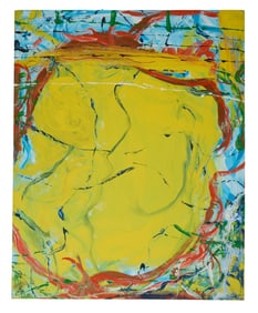 Hyo Soo Kim (Korean, 20th/21st Century), "Abstract with Yellow," 1986, H.- 60 in., W.- 48 in.