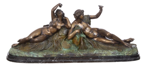 After Jean-Jacques Pradier (French, 1790-1852), Bacchanal Bronze Sculpture, 20th c., H.- 14 1/2 in.,