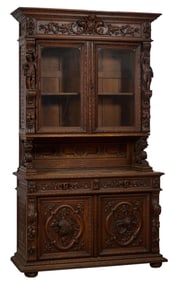 French Renaissance Revival Carved Walnut Buffet du Corps, late 19th c., H.- 87 in., W.- 57 in., D.-