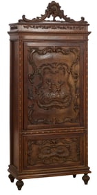 French Rococo Carved Walnut Bonnetiere, late 19th c., H.- 71 1/2 in., W.- 30 1/2 in., D.- 14 in.