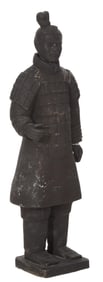 Large Chinese Pottery Tang Style Warrior Figure, 20th c., H.- 55 in., W.- 15 in., D.- 13 in.