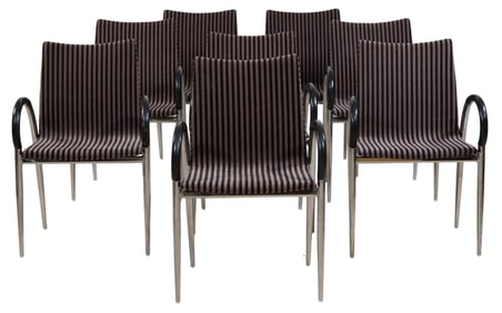 Set of Eight Lowenstein Modern Chrome and Wood Arm Chairs, 20th c., Each- H.- 34 in., W.- 22 in.,