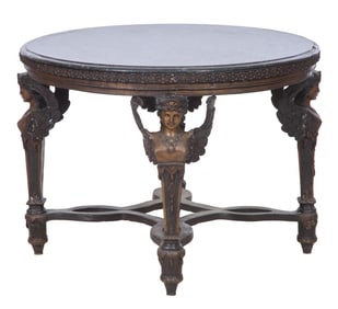 Italian Inspired Blue Quartz Top Bronze Center Table, 20th c., H.- 30 in., Dia.- 40 in.