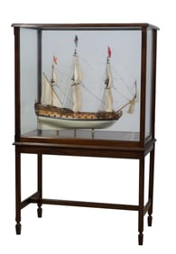 British Royal Navy Second Rate Ship of the Line Model in Standing Case, 20th c., Case- H.- 68 in.,
