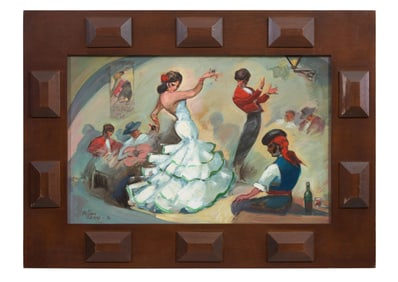 Millan Llamas (Spanish, 20th Century), "Flamenco Dancers," 1970, Sight- H.- 18 3/4 in., W.- 29 in.,