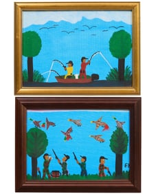 Frank Hunter (American/Louisiana, b. 1974), "Duck Hunting," and "Fishing," Duck Hunting- H.- 10 in.,