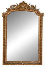 French Louis XVI Style Carved Giltwood and Gesso Overmantel Mirror, 19th c., H.- 68 in., W.- 45 in.