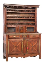 French Provincial Louis XV Style Inlaid Vaisselier, 19th c., H.- 89 in., W.- 59 in., D.- 23 in.