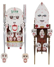 Two Benny Carter (American/North Carolina, 1943-2014), Two Folk Art Clocks, H.- 56 1/2 in., W.- 19