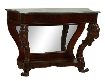 French Empire Style Marble Top Mahogany Console, mid 19th c., H.- 37 in., W.- 53 in., D.- 24 in.