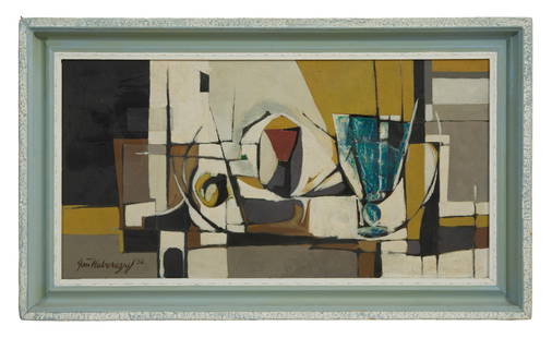 John Naberezny (American, 1921-2013), "Blue Chalice," 1952, Sight- H.- 18 in., W.- 35 in., Framed-: John Naberezny (American, 1921-2013), "Blue Chalice," 1952, oil on masonite, signed and dated lower left, titled on "Canton Art Institute, Ohio" label en verso and on stretcher as the "1954 Fall Show