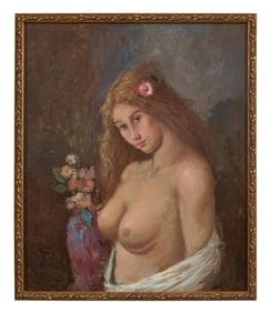 Sirio De Benedictis (Italian, 20th Century), "Portrait of a Young Woman with a Flower in Her Hair,"