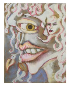 Continental School (20th Century), "Abstract with Eye & Lips," H.- 38 1/2 in., W.- 24 1/2 in.