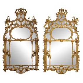 Pair of Gilt Composite Chippendale Style Mirrors, 20th c., Each- H.- 62 in., W.- 36 in. (2 Pcs.)