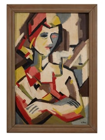 Sue McNullen (American, 20th Century), "Woman with Arms Crossed," Sight- H.- 36 in., W.- 23 3/4 in.,