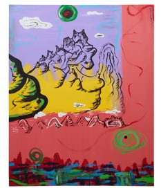 Hyo Soo Kim (Korean, 20th/21st Century), "Abstracted Landscape in Red, Purple, Yellow and Green,"