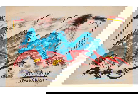 John G. Ernst (American, 1920-1995), "New York Mountainscape, Probably the Catskills" H.- 12 in.,: John G. Ernst (American, 1920-1995), "New York Mountainscape, Probably the Catskills" gouache and ink on paper, signed lower right, shrink wrapped, H.- 12 in., W.- 18 1/2 in.