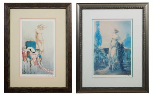 Louis Icart (French/New York, 1880-1950), "The Fair Model (1937)", and "Werther (1928)" Each Sight-: Louis Icart (French/New York, 1880-1950), "The Fair Model (1937)", and "Werther (1928)" each color lithograph on paper, later editions, each signed lower right with facsimile signature, presented in n