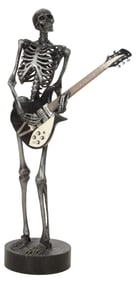 Life-sized Painted Fiberglass Sculpture of a Skeleton with an Electric Guitar, 2002, H.- 71 in., W.-