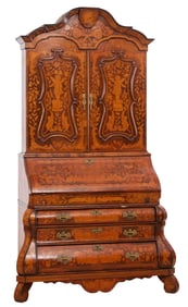 Dutch Marquetry Secretary Bookcase, 19th c., H.- 87 in., W.- 54 in., D.- 25 in.