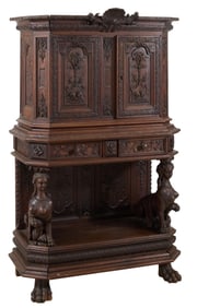 Continental Renaissance Revival Highly Carved Oak Cabinet, late 19th c., H.- 65 1/4 in., W.- 42