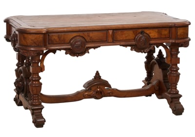 American Renaissance Revival Black Walnut Library Table, late 19th c., H.- 28 in., W.- 53 in., D.-