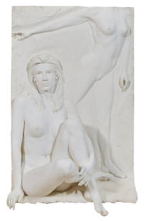 Bill Mack (American/Minnesota, b. 1949), "Illusion," Overall- H.- 48 in., W.- 30 in., D.- 20 in.: Bill Mack (American/Minnesota, b. 1949), "Illusion," bonded sand relief on wood panel, signed upper left, unframed, Overall- H.- 48 in., W.- 30 in., D.- 20 in.