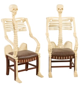 Pair of Carved Mahogany Skeleton Armchairs, c. 1960, Each- H.- 54 in., W.- 22 1/2 in., D.- 22 5/8