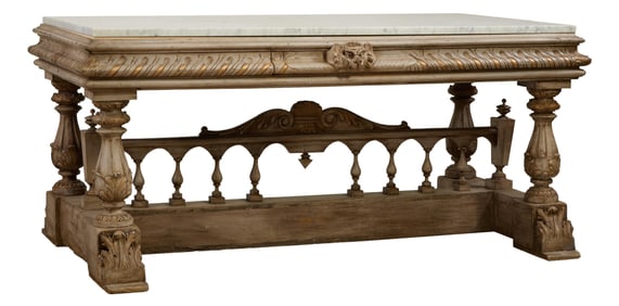 Italian Renaissance Style Marble Top Gris Peinte Library Table, late 19th c., H.- 35 1/2 in., W.- 78