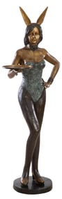 Patinated Bronze Life Size Playboy Bunny, 20th c., H.- 70 in., W.- 32 in., D.- 20 in.