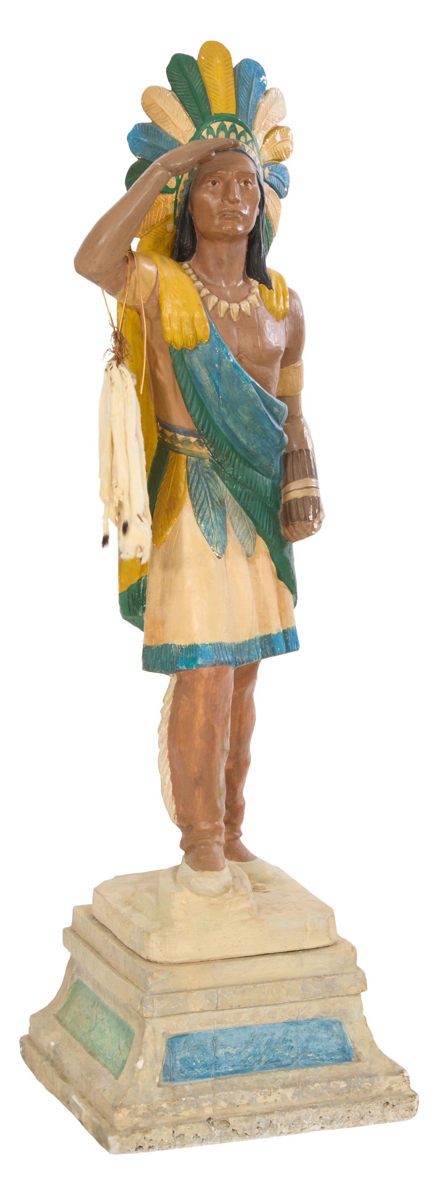 Antique Polychromed Carved Wood Cigar Store Indian, late 19th/early 20th c., H.- 70 in., W.- 22 in., (1 of 1)