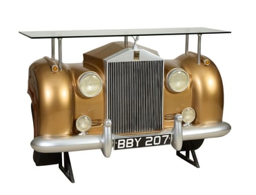 Rolls Royce Glass Top Bar, 20th c., H.- 43 in., W.- 63 in., D.- 21 in.