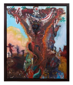 Peter Dean (American, 1934-1993), "Cherry Wood Crosses," 1983, Sight- H.- 79 3/4 in., W.- 66 in.,