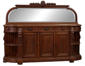 French Renaissance Revival Carved Oak Sideboard, late 19th c., H.- 68 in., W.- 87 1/2 in., D.- 21