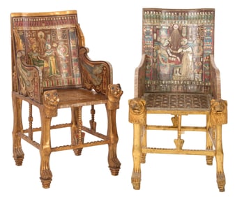 Two Replicas of King Tut's Throne, 20th c., H.- 42 in., W.- 20 in., D.- 25 1/2 in. (2 Pcs.)