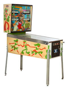Hee Haw Pinball Machine, 1973, H.- 72 in., W.- 30 1/4 in., D.- 55 in.: Hee Haw Pinball Machine, 1973, manufactured by Chicago Coin Machine Manufacturing Co., model 417, designed by John Gore with artwork by Christian Marche, 4-player electro-mechanical unit, based on the