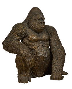 Life-Sized Bronze Seated Gorilla, 20th c., H.- 47 1/2 in., W.- 47 1/2 in., D.- 31 1/2 in.: Life-Sized Bronze Seated Gorilla, 20th c., matching the following lot, H.- 47 1/2 in., W.- 47 1/2 in., D.- 31 1/2 in. Note: This lot, as well as the following lot, was displayed at Joe Jaeger's