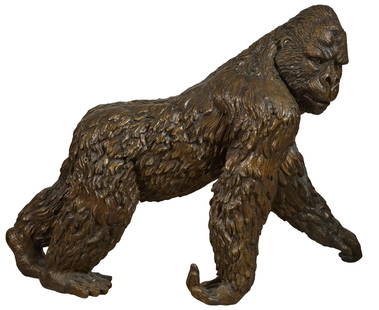 Life-Sized Bronze Walking Gorilla, 20th c., H.- 44 in., W.- 60 in., D.- 28 in.: Life-Sized Bronze Walking Gorilla, 20th c., H.- 44 in., W.- 60 in., D.- 28 in.