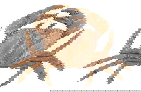 Large Carved Wood Crab Advertising Sign, late 19th c., H.- 41 in., W.- 64 in., D.- 7 in.: Large Carved Wood Crab Advertising Sign, late 19th c., polychromed carved wood with wrought iron strap work hardware, H.- 41 in., W.- 64 in., D.- 7 in.