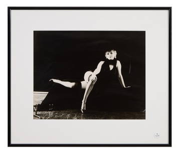 Milton H. Greene (American, 1922-1985), "Marilyn Monroe, The Black Sitting," Sight- H.- 16 in.W.- 20: Milton H. Greene (American, 1922-1985), "Marilyn Monroe, The Black Sitting," silver gelatin print, printed 1980, signed and dated "8-20-80" en verso, "A Gallery for Fine Photography, New Orleans" gall