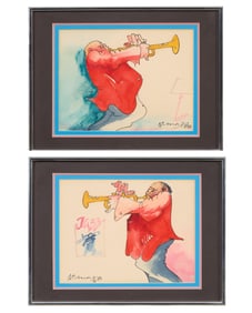 Leo Meiersdorff (American/New Orleans, 1929-11994), Two Jazz Trumpeters, 1983, Each Sight- H.- 8